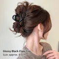 Polished black matte-style resin shark hair claw clip in minimalist 8.5cm design - 8.5cm / Bright Black