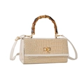 Borsa beige effetto coccodrillo con manico in bambù e chiusura girevole dorata - Bianco