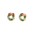 Christmas wreath earrings with green enamel and sparkling rhinestones in gold finish - 31. Floral Wreath Earrings