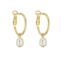Élégantes créoles plaquées or 14K avec perles blanches en forme de goutte sur fond blanc pur - Or Créole Pendentif Perle Goutte d'Eau
