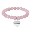 Pink zebra stone beaded bracelet with custom engraved silver heart pendant for women - Rose Quartz