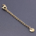 Golden S.Steel extender chain with lobster clasp and engraved round tag on dark texture - S1653 Round Tag With Clasp / Gold
