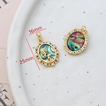 Detail of 14k gold-filled oval abalone shell pendant with rose motif and 16x25mm dimensions - 8# Oval Rose Abalone Shell
