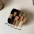 Five-piece high elasticity wavy hair ties set in warm earthy tones with bear leather tags - Striped With Bear Tag / Black Striped Bear