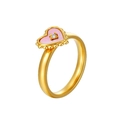 Anillo bañado en oro de 18K con corazón de nácar rosa y un pequeño circón en el centro - Anillo de corazón de concha rosa