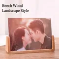 U-shaped beech wood photo frame with horizontal acrylic display for desk decor - Beech Wood / Horizontal / 11"