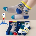5-pack children's cotton crew socks featuring space astronaut and rocket designs - Tablet Planet / 3-5 Years (Feet length 13-15cm)