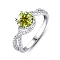 Classic 1ct yellow-green moissanite ring with twisted pavé band in 925 sterling silver - HK Size 15 (US Size 7) / 1ct Olive Green Moissanite