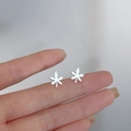 Minimalist 925 sterling silver maple leaf stud earrings in polished silver finish - Maple Leaf / Silver