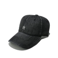 Vintage washed denim baseball cap featuring white R letter embroidery in dark grey - M (56-58cm) / Black