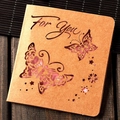 Brown kraft paper card with For You laser cutout and pink lining for Christmas - 324# Pink Double Butterfly / With Kraft Envelope