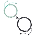 Magnetische hart-koppelarmbanden met groene en zwarte matte stenen op gevlochten koord - Groene Aventurijn en Matsteen