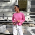 Pink crew neck knit sweater for women with ribbed hem and stylish side slit design - S / Pink