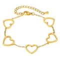 Bracciale minimalista in oro e acciaio con ciondoli a cuore traforato e chiusura regolabile - 5 Cuori Svuotati / Oro