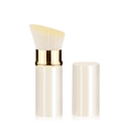 Portable retractable blush brush in beige with angled bristles and golden metal ring - Small White Slanted Head
