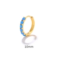 Detail view of 10mm gold huggie earrings featuring five round blue opal stones - Blue Opal-10mm