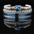 Punk style men's jewelry set with blue bead bracelet and silver textured bangles - Steel-colored Dragon Claw Mesh Opening Blue