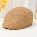 Retro khaki breathable linen flat cap for men and women with textured fabric design - One Size / Khaki