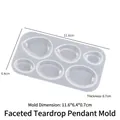 Siliconen mal voor 6 gefacetteerde druppelhangers met exacte afmetingen weergegeven - Gefacetteerde Waterdruppel Hanger