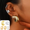 Set de boucles d'oreilles chunky or et argent avec clous goutte d'eau et clips - Ensemble de Boucles d'Oreilles Puces Goutte Épais Minimaliste (4686)