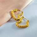 Minimalist irregular hammered gold heart-shaped earrings with wave texture finish - Hammered Heart Style (EH368)