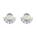 Elegant S925 silver opal earrings with halo of sparkling cubic zirconia accents - White Gold