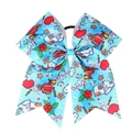 Detail of blue Christmas bow hair tie with gingerbread and berry prints on grosgrain ribbon - 9# Blue Festive House