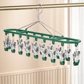 Green stainless steel drying rack with 20 clips for socks and underwear, windproof hook - 20 Clips / Luxury Green
