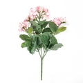 Close-up of pink artificial geranium flowers with realistic green leaves and silk petals - 14 Inch Style / Light Pink
