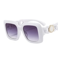 Oversized white square sunglasses with purple gradient lenses and gold chain temples - White Frame Gradient Grey Lens
