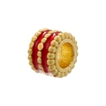 Detailed view of red enamel and 18K gold plated cylindrical charm bead for DIY jewelry - Gold Red Oil Drip