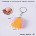 Pink sakura mochi food keychain with orange leaf and silver metal keyring 3.3x3.6cm - Pink Rice Ball With Keychain