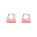 Pink handbag charm earrings with marble texture and golden hoops for women - Pink