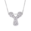 Silver cursive letter Y necklace pendant with clear pavé zircon stones on chain - Letter Y / Silver