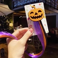 Halloween Kürbis Haarklammer mit lila, schwarzen und orangefarbenen Kunsthaarsträhnen - Clip Mit Kürbis-smiley-gesicht Und Langem Pony
