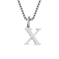 Polished silver stainless steel necklace featuring a letter X initial pendant on box chain - X-Silver