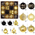Addobbi per albero di Natale nero e oro con finiture opache, lucide e con glitter fini - Combinazione Nero e Oro (Stile 2)