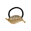 Minimalistische Punk Blatt Haarmanschette in Mattgold mit schwarzem elastischem Band - Blatt