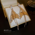 Gouden driehoekige pailletten oorbellen met glinsterende strass kwastjes voor dames - Vissenstaart Kwastje Stijl (HE7994) / Goud