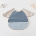 Waterproof baby feeding bib with short sleeves and light blue color block design - Shawl - Dark Blue Color Block / One Size