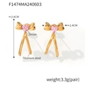 Pink heart zircon bow earrings in gold titanium steel, minimalist and elegant design - Gold Pink Zircon Bow (F1474)