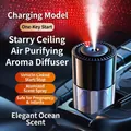 Smart car air freshener in black finish with blue base and ambient red star lighting - Rechargeable Starry Sky / Ocean