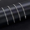 Silver cuban link chain in titanium steel featuring a secure lobster clasp and metallic shine - Width 2.5mm x Length 60cm / Silver