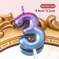 Blue purple gradient number 3 birthday candle with silver glitter, size 4.4cm x 3.2cm - Purple Blue Gradient Number 3 Candle