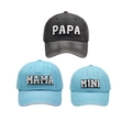Family baseball cap set in black and light blue with PAPA MAMA MINI towel embroidery - Family Set (PAPA+MAMA+MINI) / Black/Blue/Blue