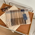 Classic British plaid scarf in brown and beige tones with tassels for autumn and winter - 5# Brown Plaid