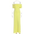 Dettaglio delle pieghe arricciate sul busto di questo elegante abito lungo in maglia gialla - S / Giallo