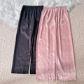 Pantalones anchos de seda sintética para mujer en negro y rosa con cintura elástica - S / Negro + Rosa