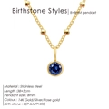 Elegant 14K gold plated stainless steel necklace featuring a sapphire blue birthstone pendant - September Sapphire Blue (Sapphire Blue Rhinestone) / Gold