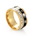 Golden stainless steel spinner ring featuring black Roman numerals and cubic zirconia - Size 5 / Gold Square Rhinestone Roman Numeral